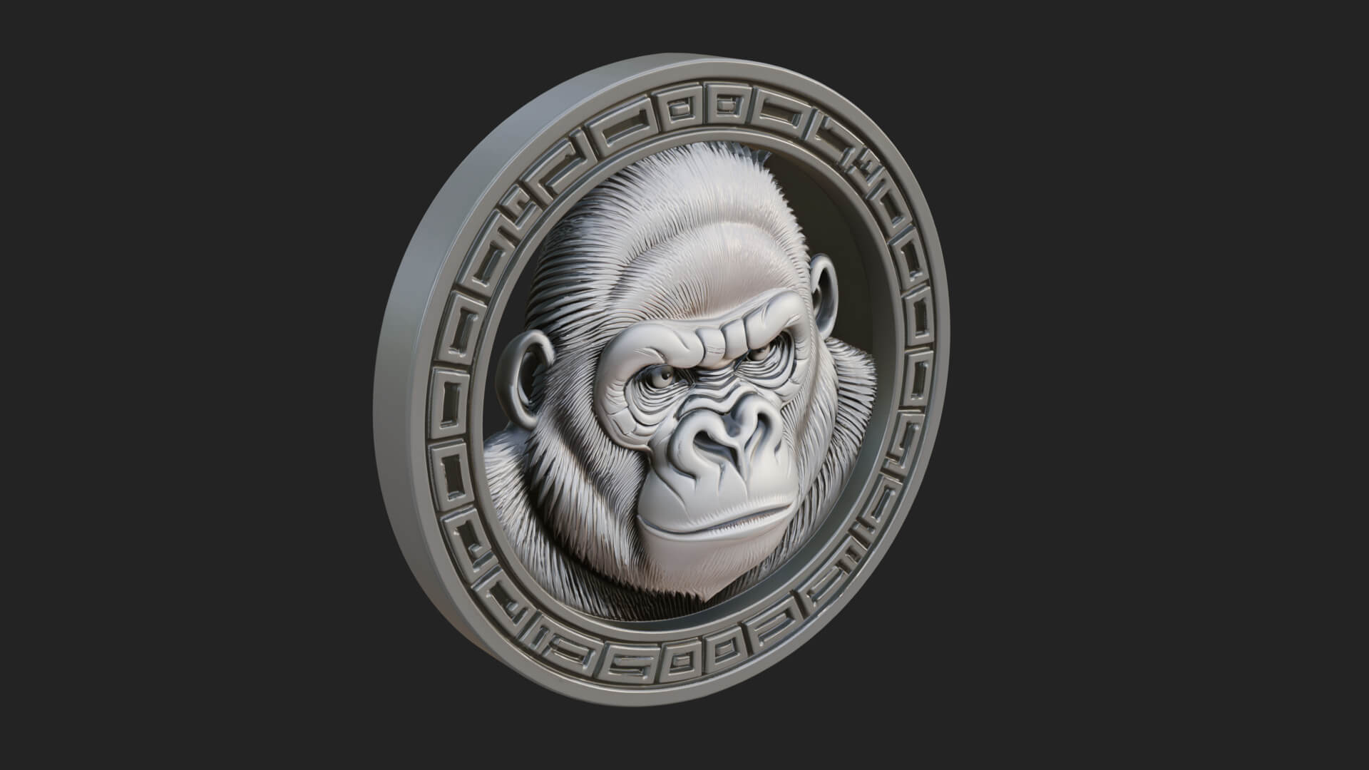Gorilla Head Oval Relief Plaque Design 4 3D Print Model 3D Model