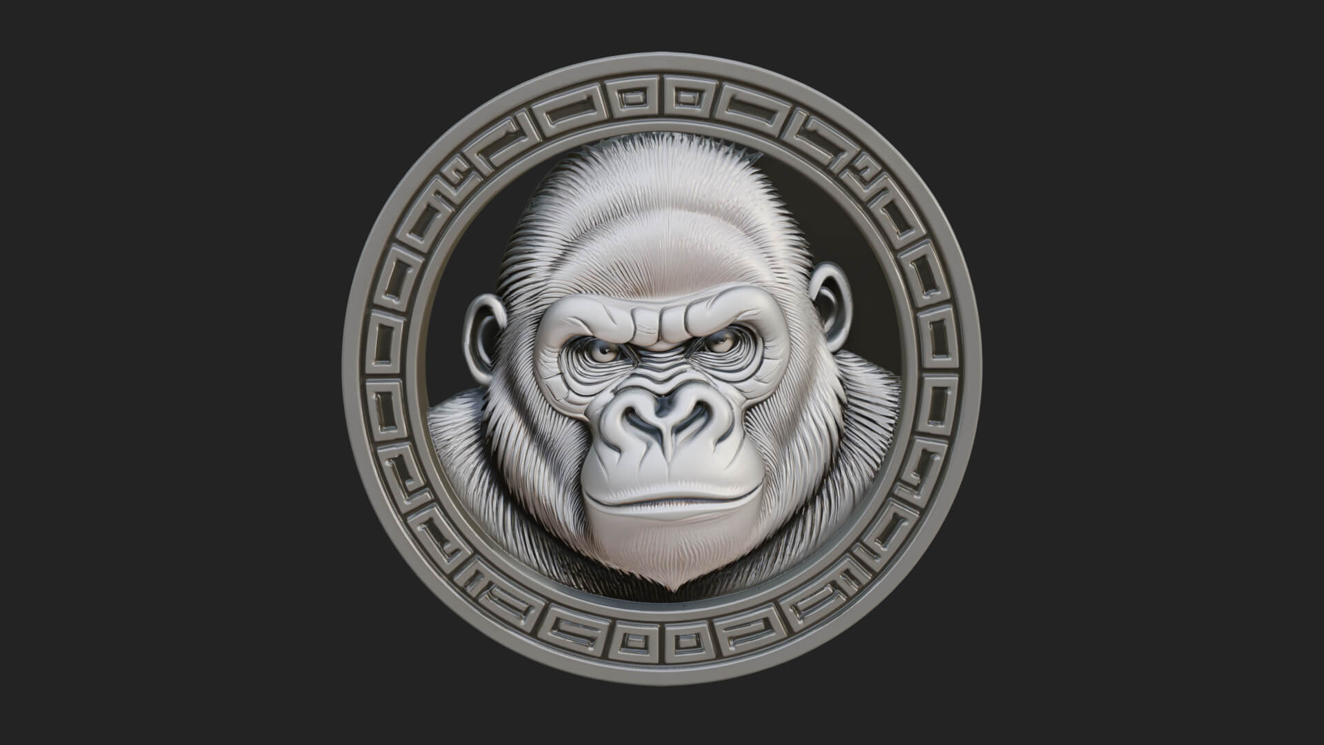 Gorilla Head Oval Relief Plaque Design 4 3D Print Model 3D Model