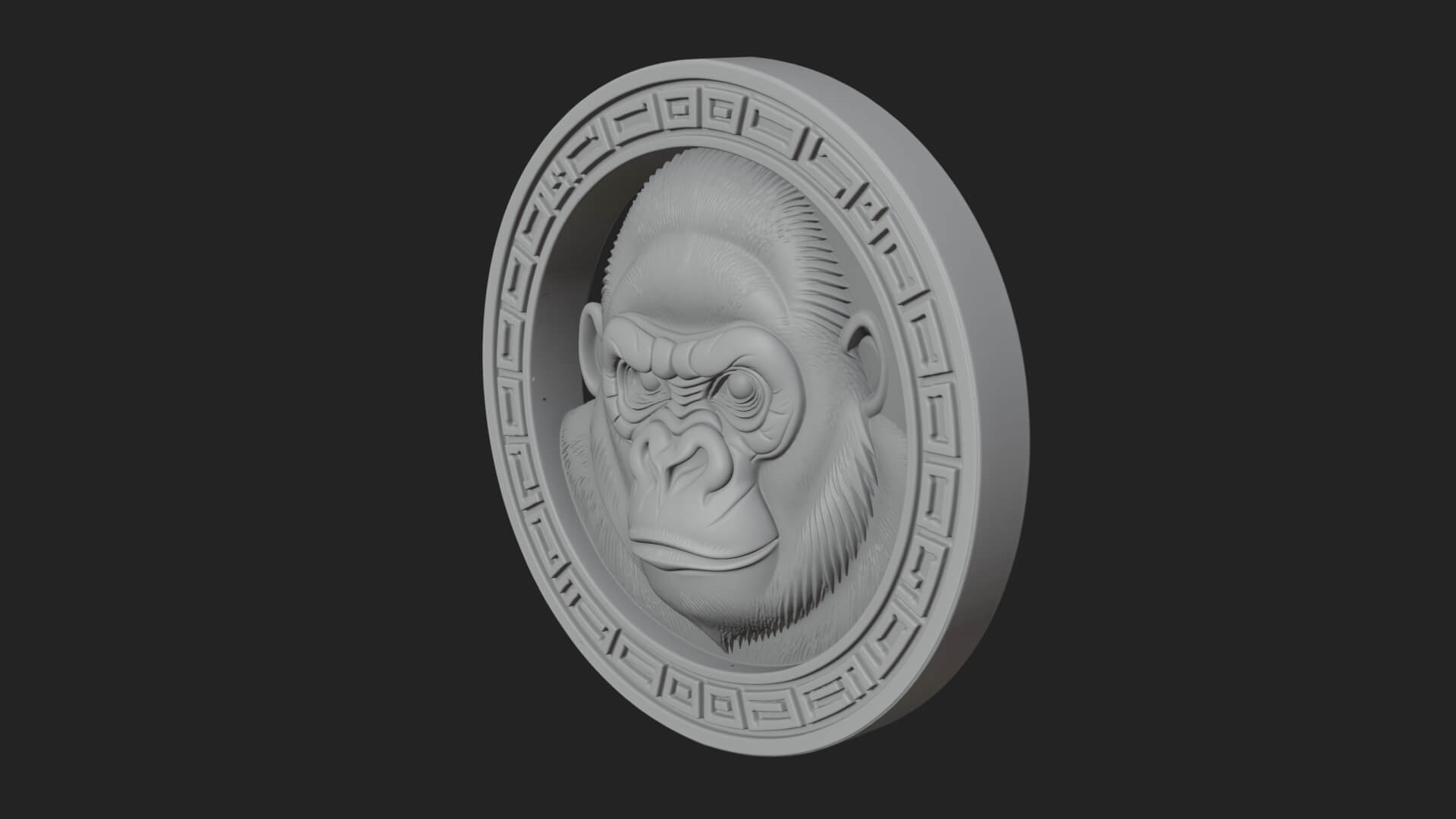 Gorilla Head Oval Relief Plaque Design 4 3D Print Model 3D Model