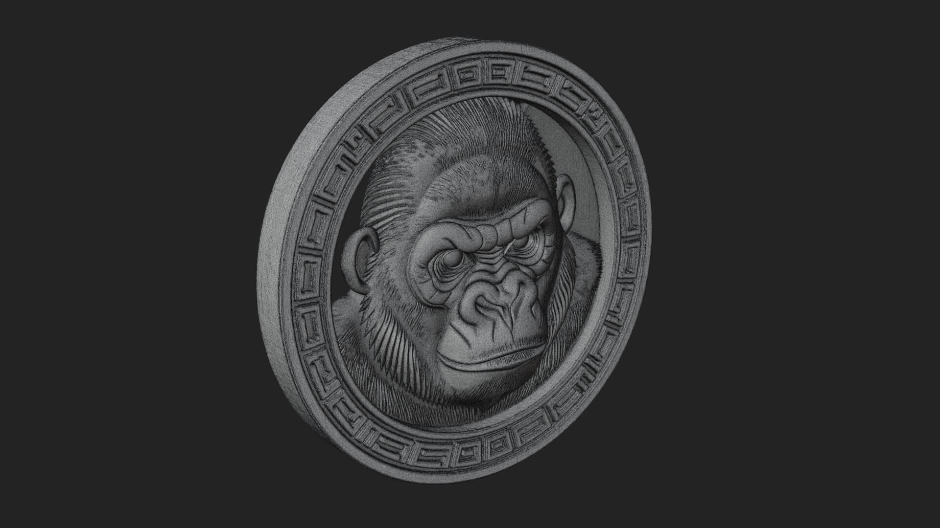 Gorilla Head Oval Relief Plaque Design 4 3D Print Model 3D Model