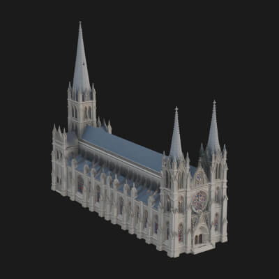 Gothic Cathedral Tower Model Design 8 3D Print Model