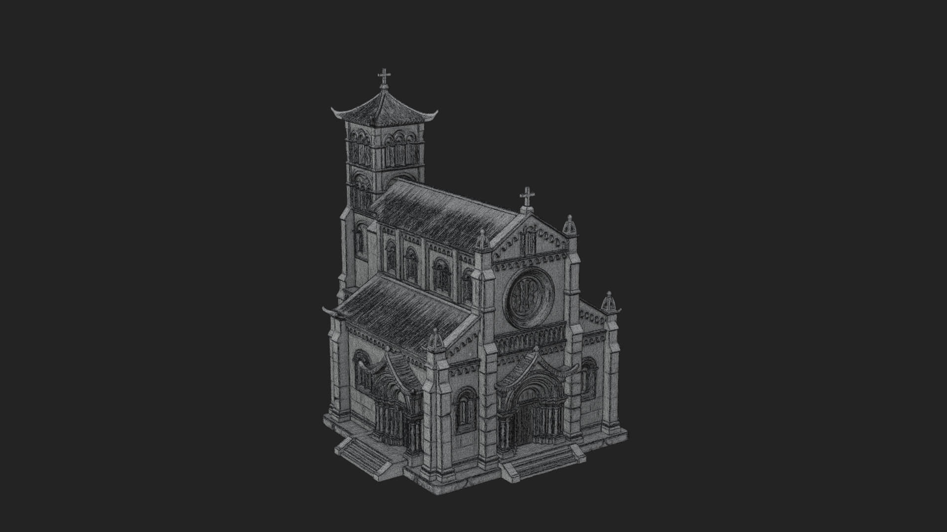 Gothic Church Model Design 2 3D Print Model 3D Model