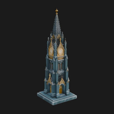 Gothic Clock Tower Design 2 3D Print Model