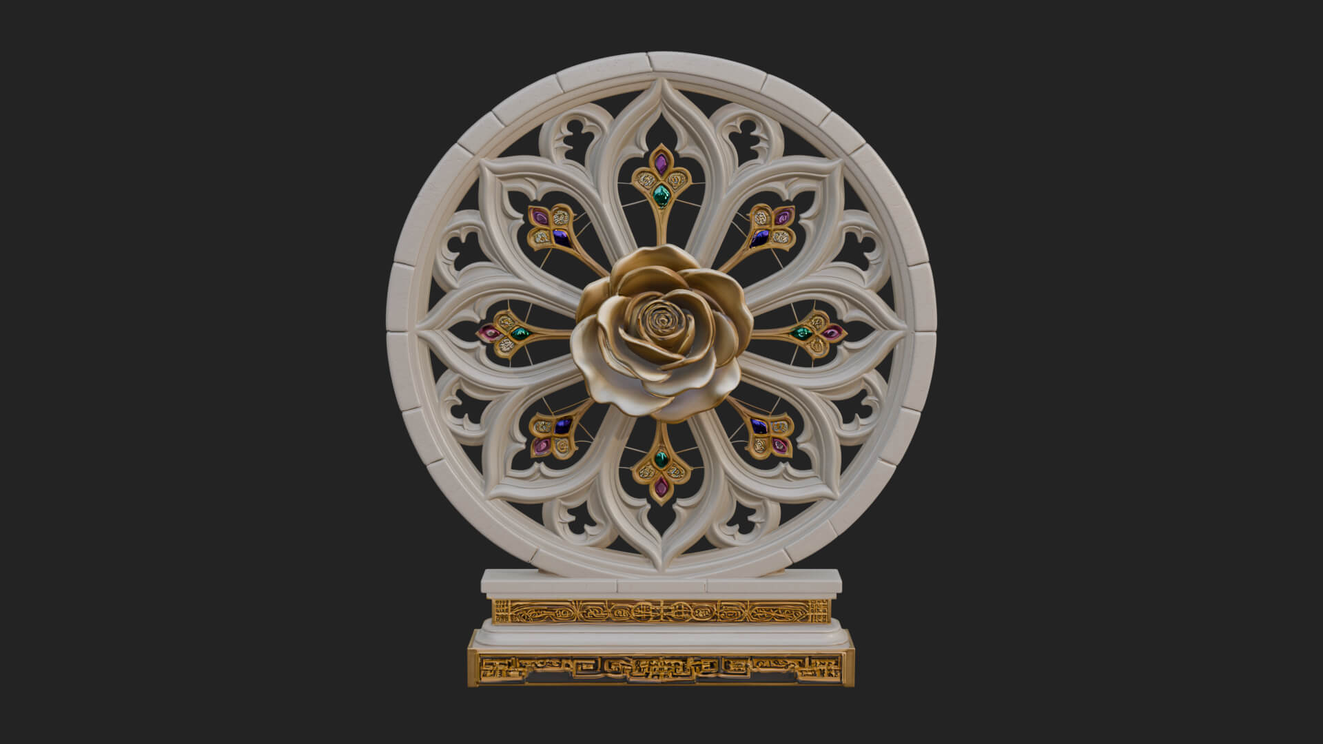 Gothic Rose Window Ornament Design 1 3D Print Model 3D Model