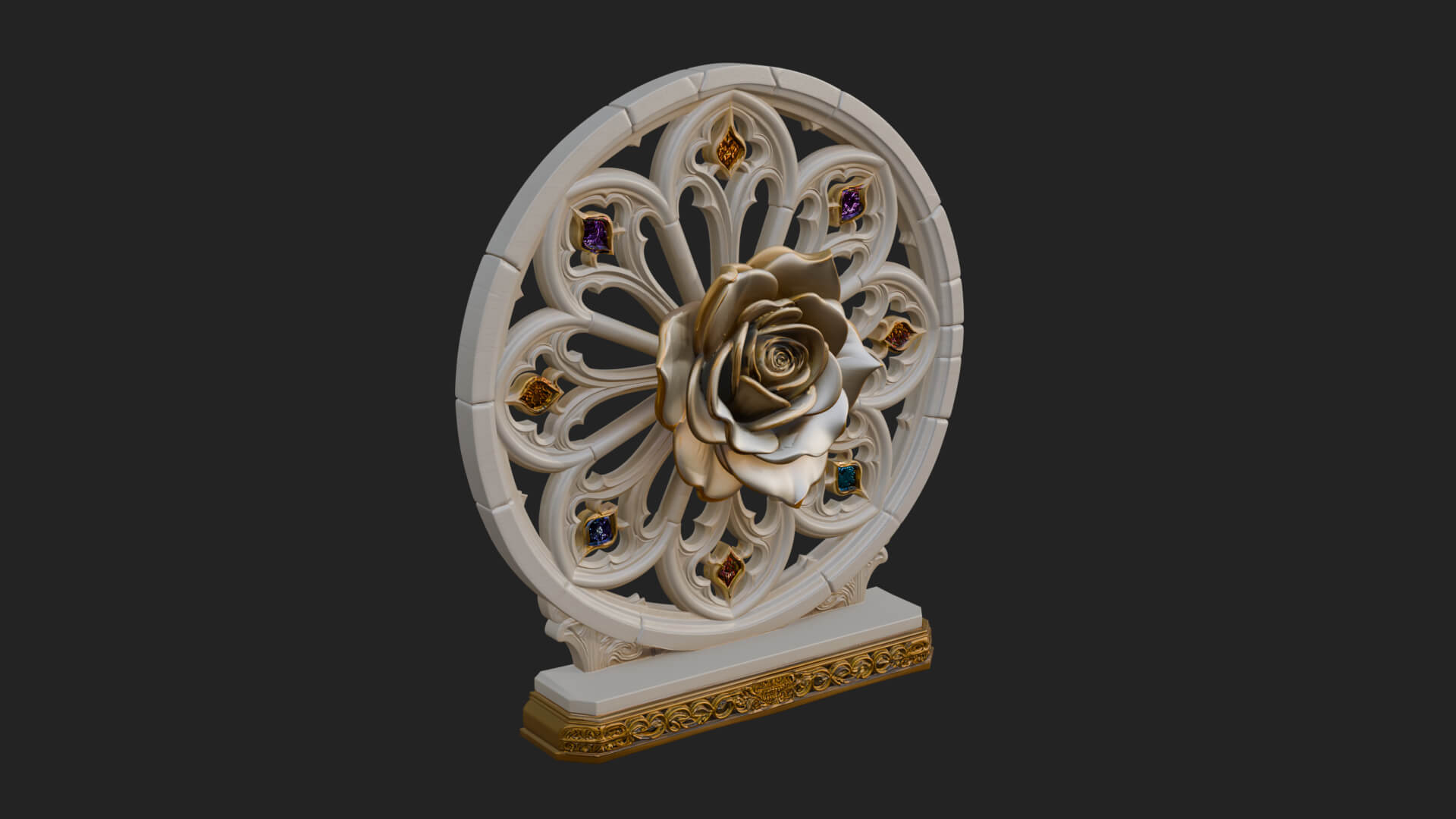 Gothic Rose Window Ornament Design 3 3D Print Model 3D Model