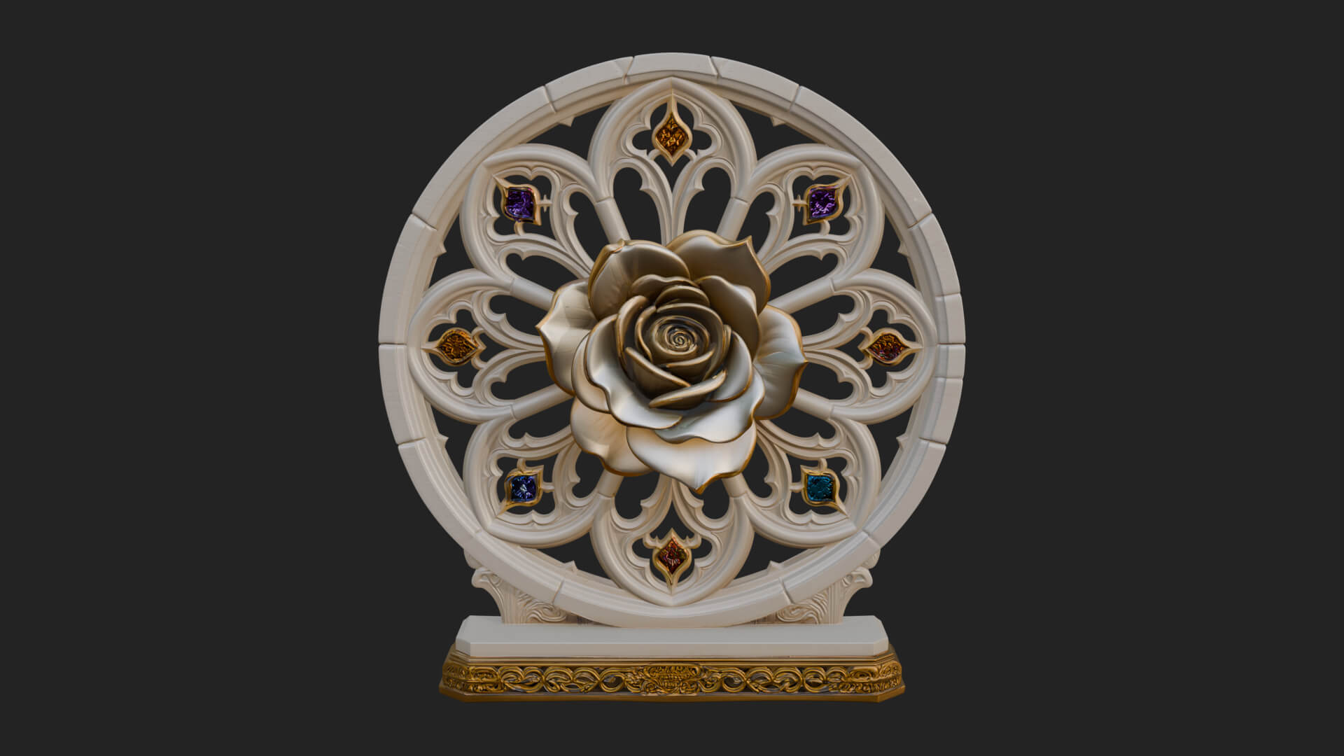 Gothic Rose Window Ornament Design 3 3D Print Model 3D Model