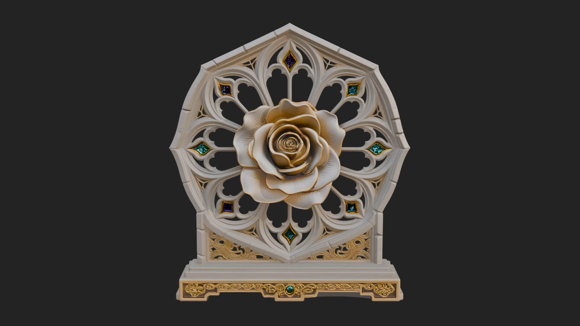 Gothic Rose Window Ornament Design 4 3D Print Model 3D Model
