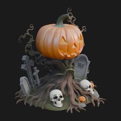 Graveyard Pumpkin Statue Design 1 3D Print Model
