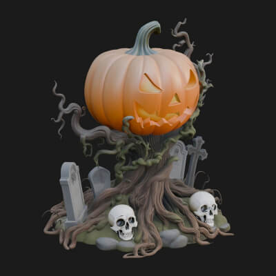 Graveyard Pumpkin Statue Design 2 3D Print Model