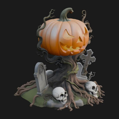 Graveyard Pumpkin Statue Design 3 3D Print Model