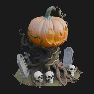 Graveyard Pumpkin Statue Design 4 3D Print Model