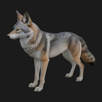 Gray Wolf Animal Statue Design 1 3D Print Model