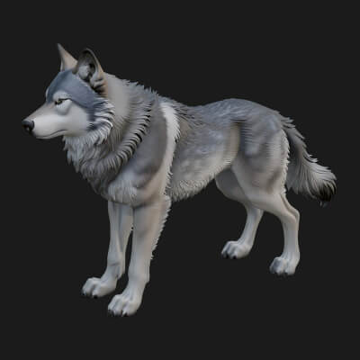 Gray Wolf Animal Statue Design 13 3D Print Model