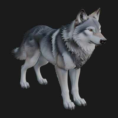 Gray Wolf Animal Statue Design 2 3D Print Model