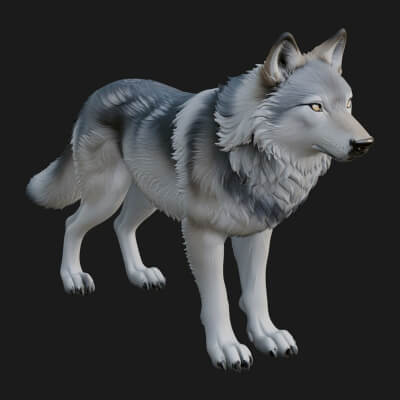 Gray Wolf Animal Statue Design 3 3D Print Model