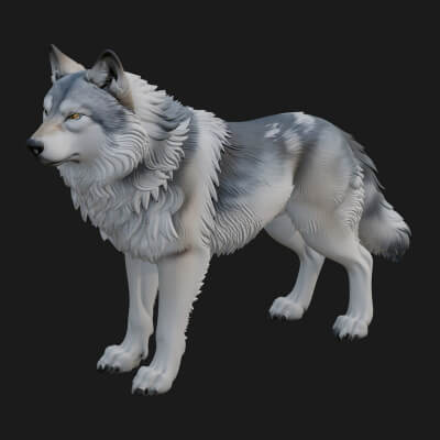 Gray Wolf Animal Statue Design 7 3D Print Model