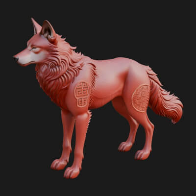 Gray Wolf Animal Statue Design 9 3D Print Model