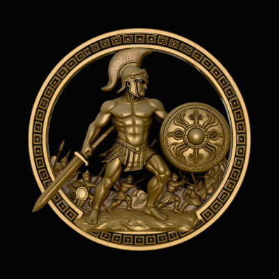 Greek Hoplite Relief Medallion Pendant Design 2 3D Print