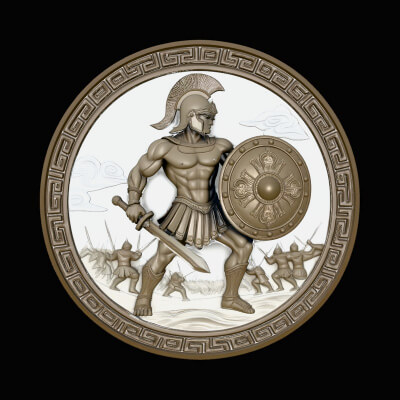 Greek Hoplite Relief Medallion Pendant Design 3 3d Print
