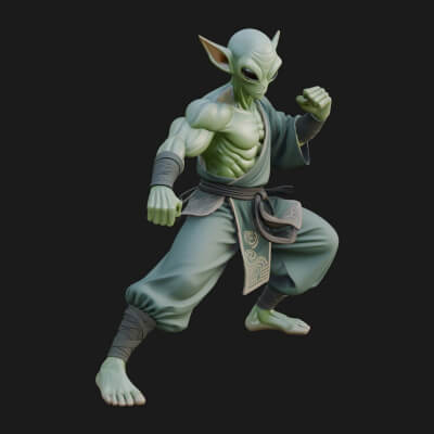 Green Alien Figure Statue Design 3 3d Print Model