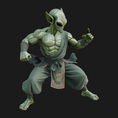 Green Alien Figure Statue Design 4 3D Print Model