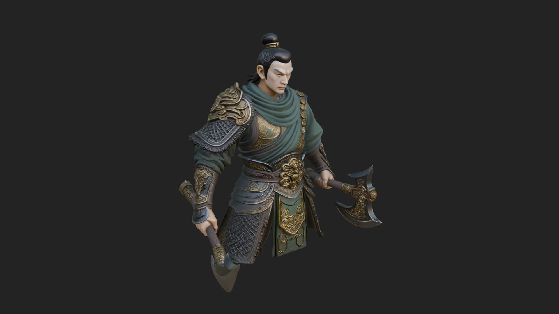 Green Armor Axe Warrior Bust Design 1 3D Print Model 3D Model