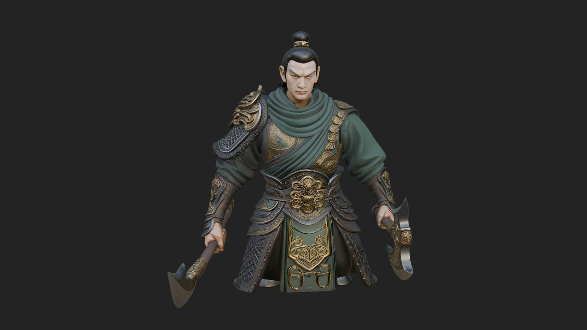 Green Armor Axe Warrior Bust Design 1 3D Print Model 3D Model