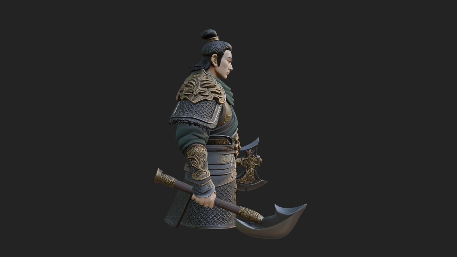 Green Armor Axe Warrior Bust Design 1 3D Print Model 3D Model