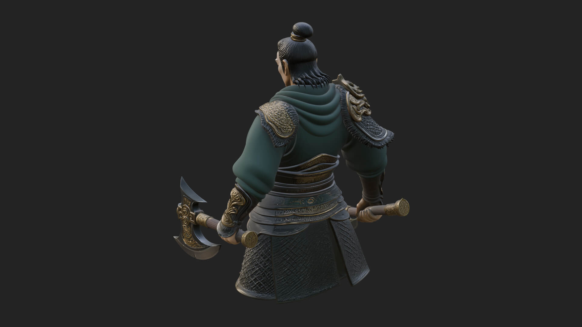 Green Armor Axe Warrior Bust Design 1 3D Print Model 3D Model