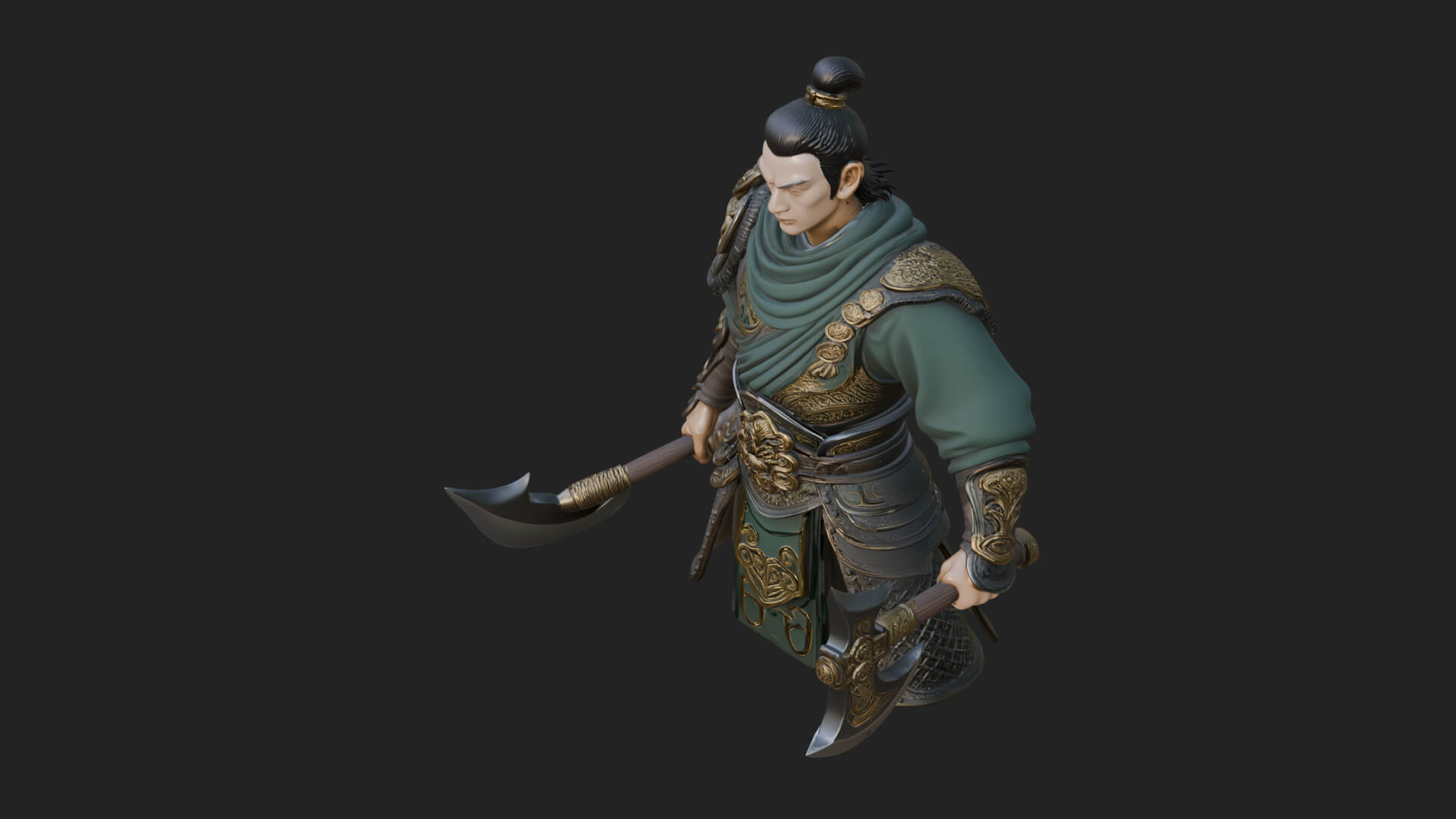 Green Armor Axe Warrior Bust Design 1 3D Print Model 3D Model