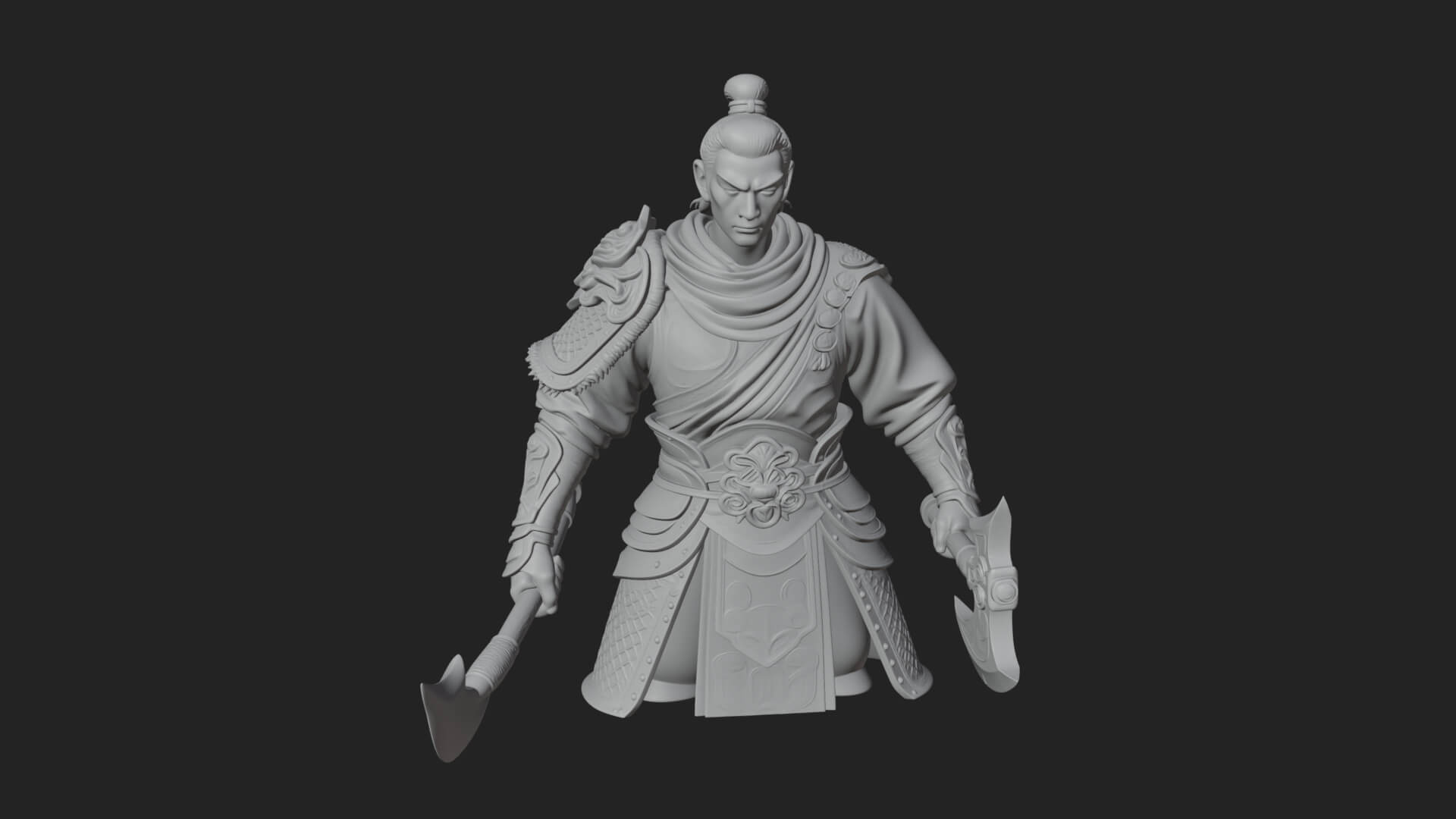 Green Armor Axe Warrior Bust Design 1 3D Print Model 3D Model