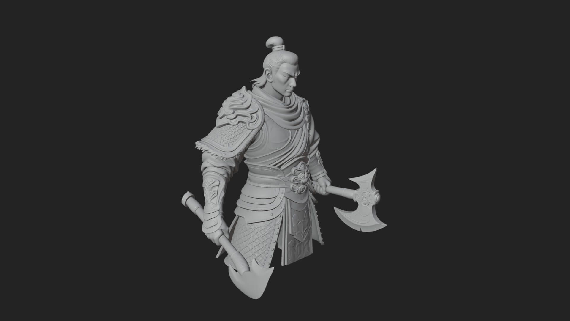 Green Armor Axe Warrior Bust Design 1 3D Print Model 3D Model
