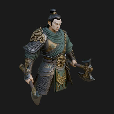 Green Armor Axe Warrior Bust Design 1 3D Print Model