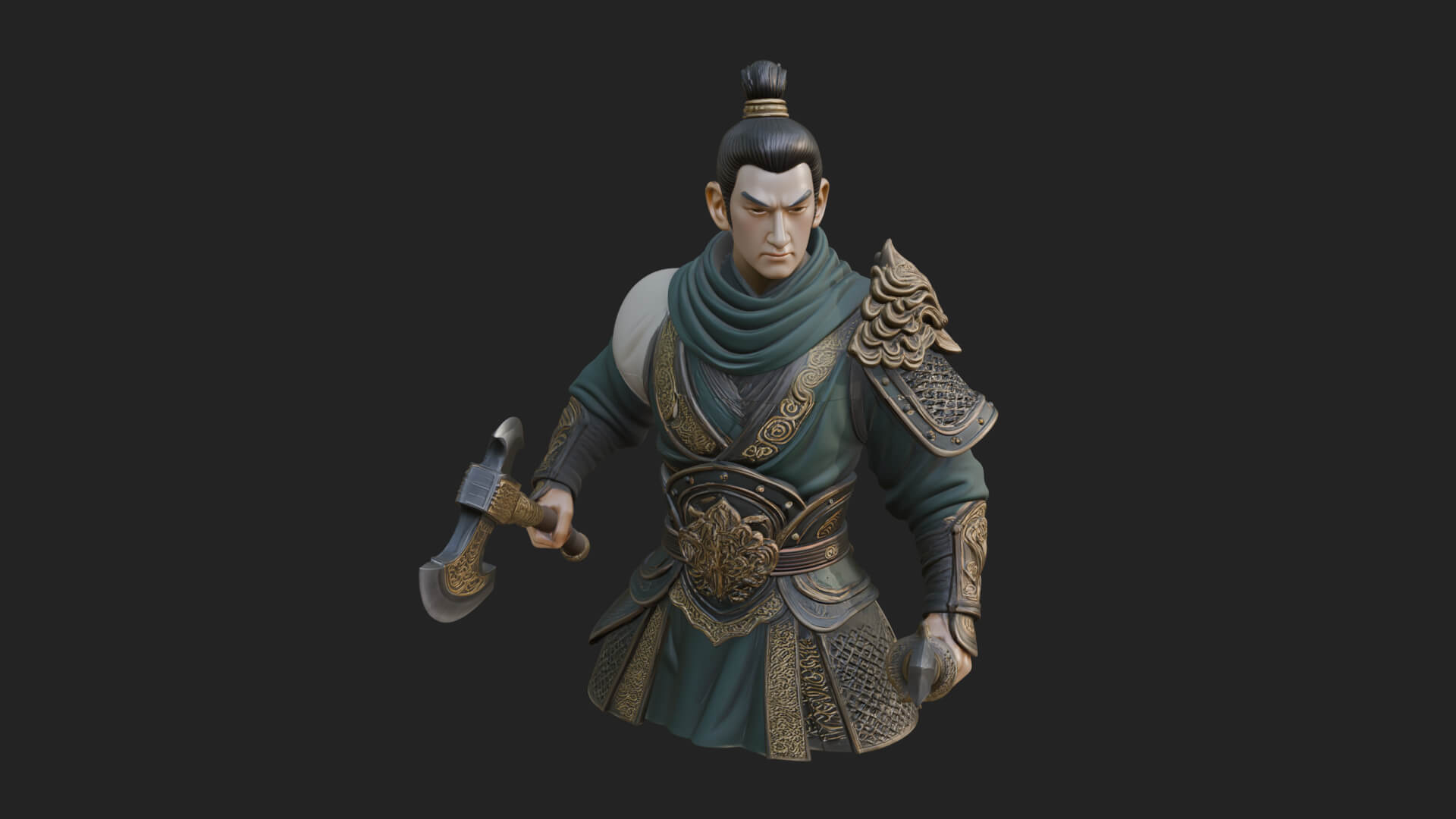 Green Armor Axe Warrior Bust Design 2 3D Print Model 3D Model