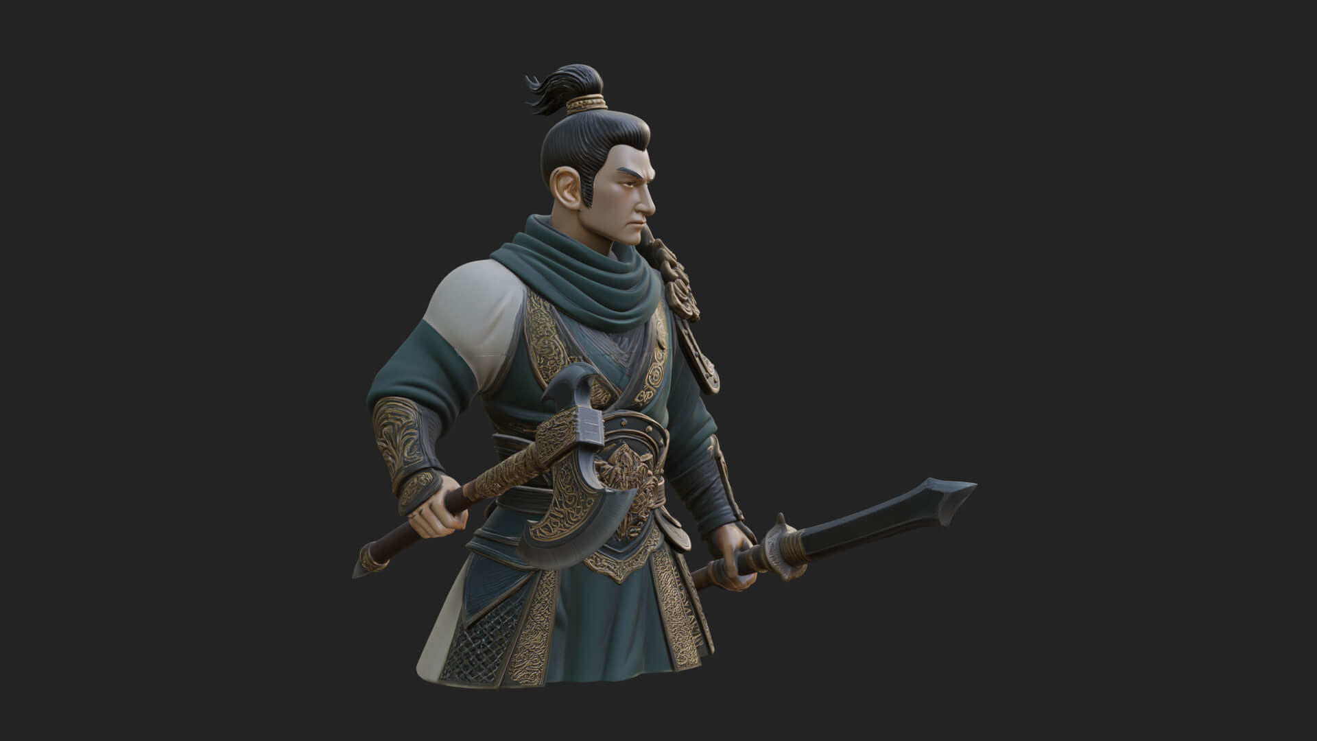 Green Armor Axe Warrior Bust Design 2 3D Print Model 3D Model