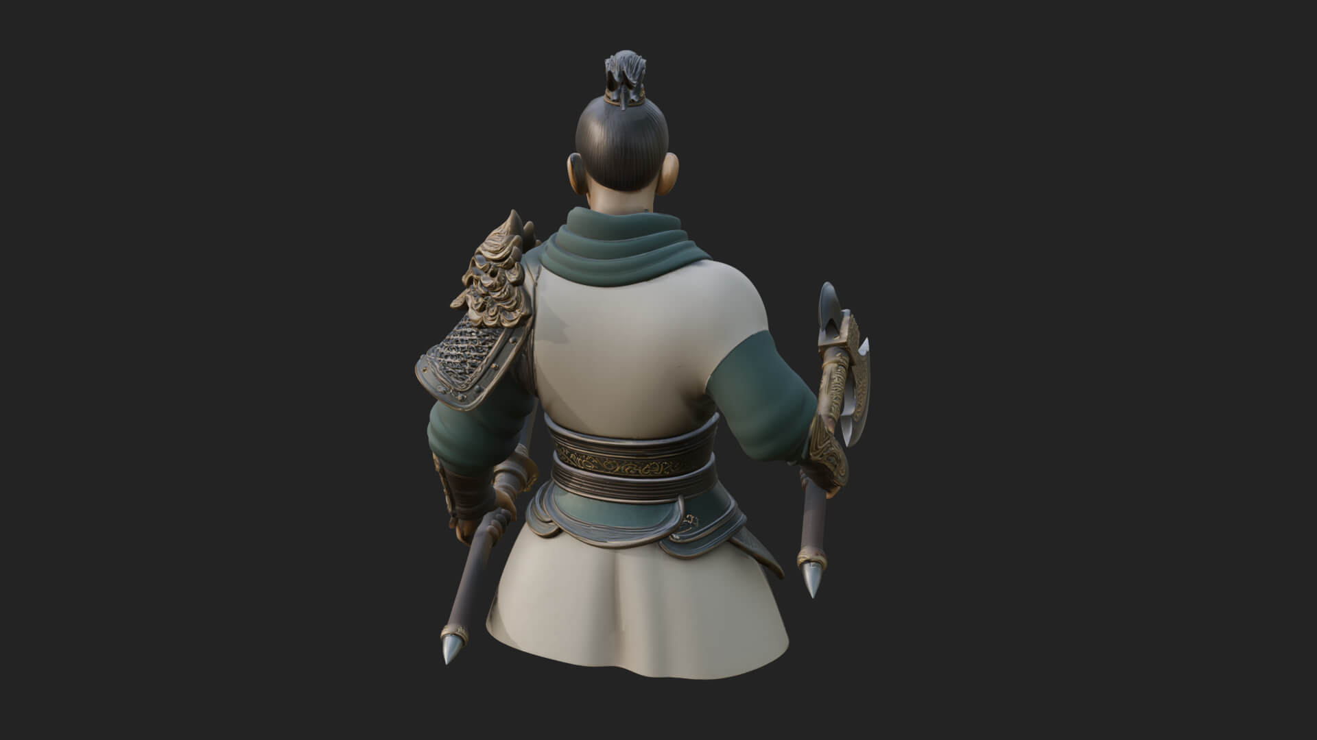 Green Armor Axe Warrior Bust Design 2 3D Print Model 3D Model