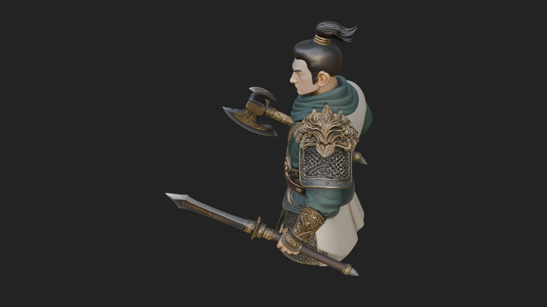 Green Armor Axe Warrior Bust Design 2 3D Print Model 3D Model