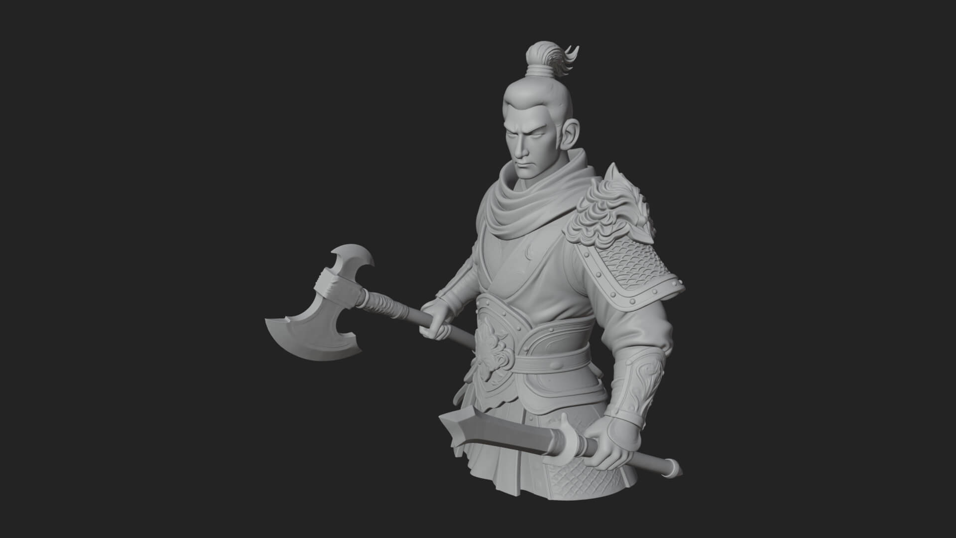Green Armor Axe Warrior Bust Design 2 3D Print Model 3D Model