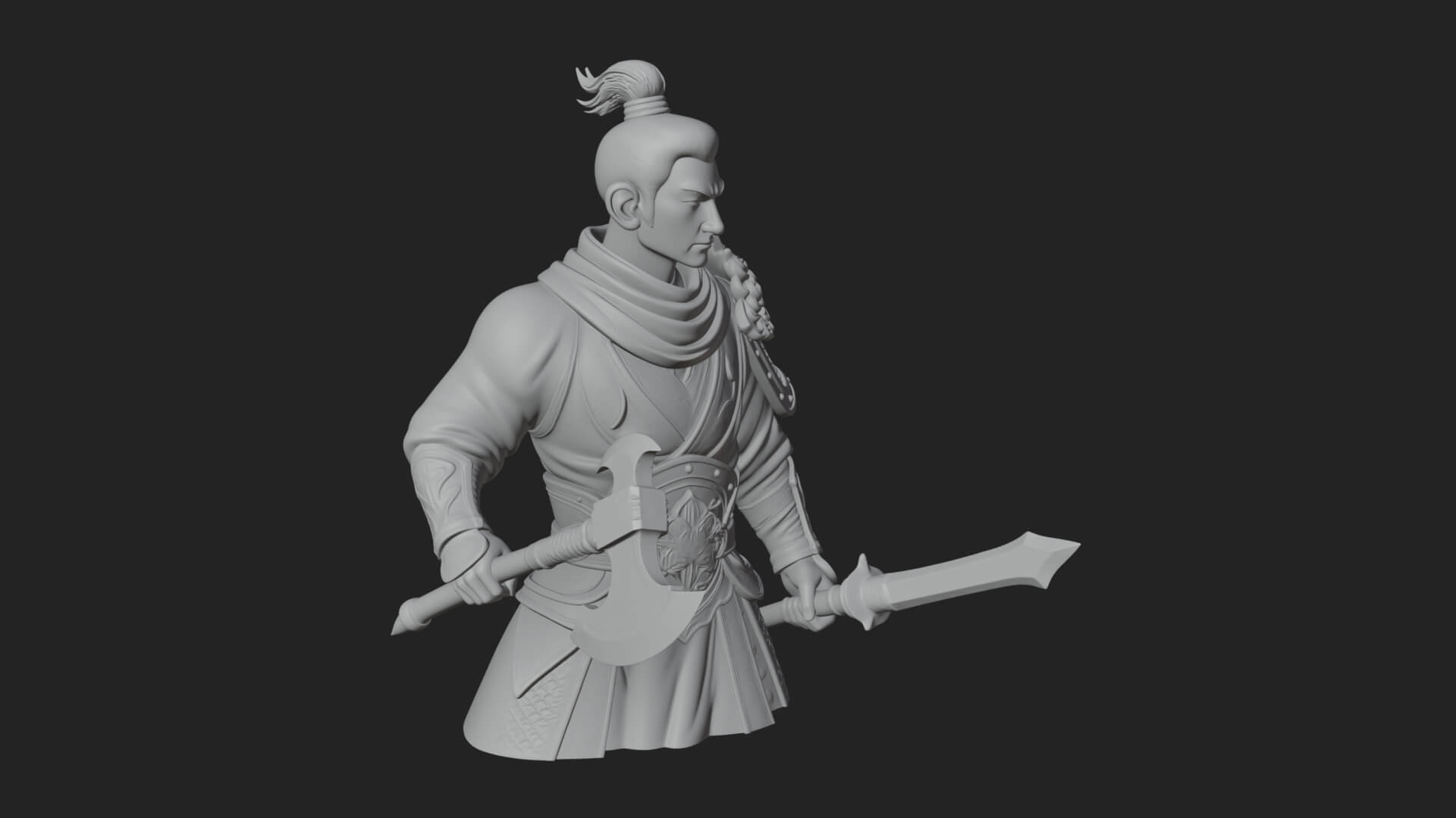Green Armor Axe Warrior Bust Design 2 3D Print Model 3D Model