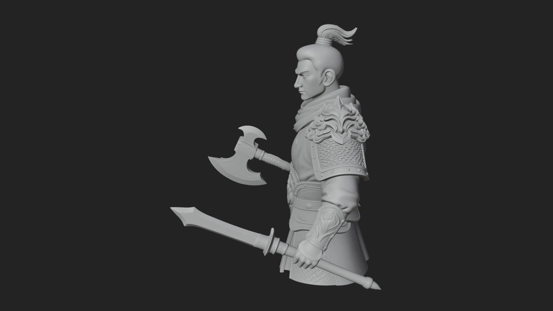 Green Armor Axe Warrior Bust Design 2 3D Print Model 3D Model