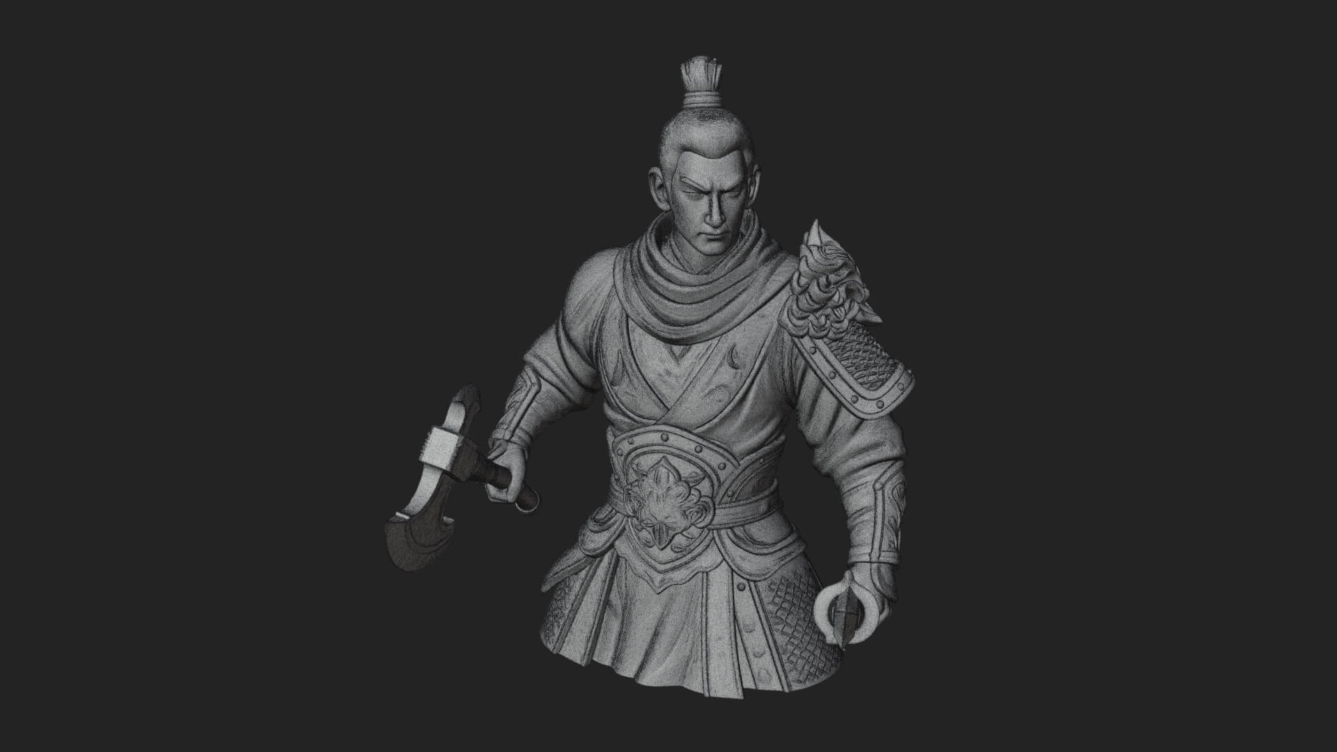 Green Armor Axe Warrior Bust Design 2 3D Print Model 3D Model