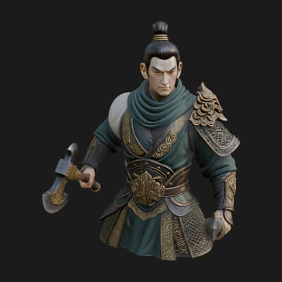 Green Armor Axe Warrior Bust Design 2 3D Print Model