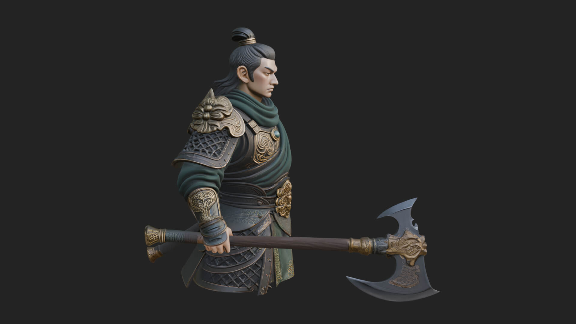 Green Armor Axe Warrior Bust Design 3 3D Print Model 3D Model