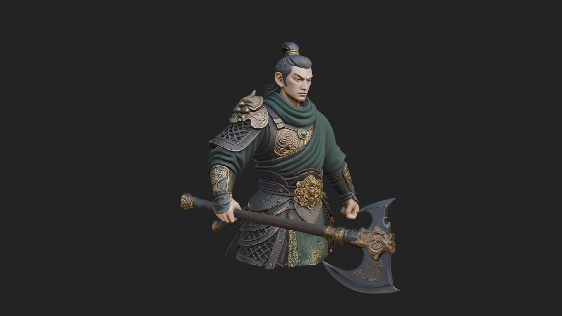 Green Armor Axe Warrior Bust Design 3 3D Print Model 3D Model