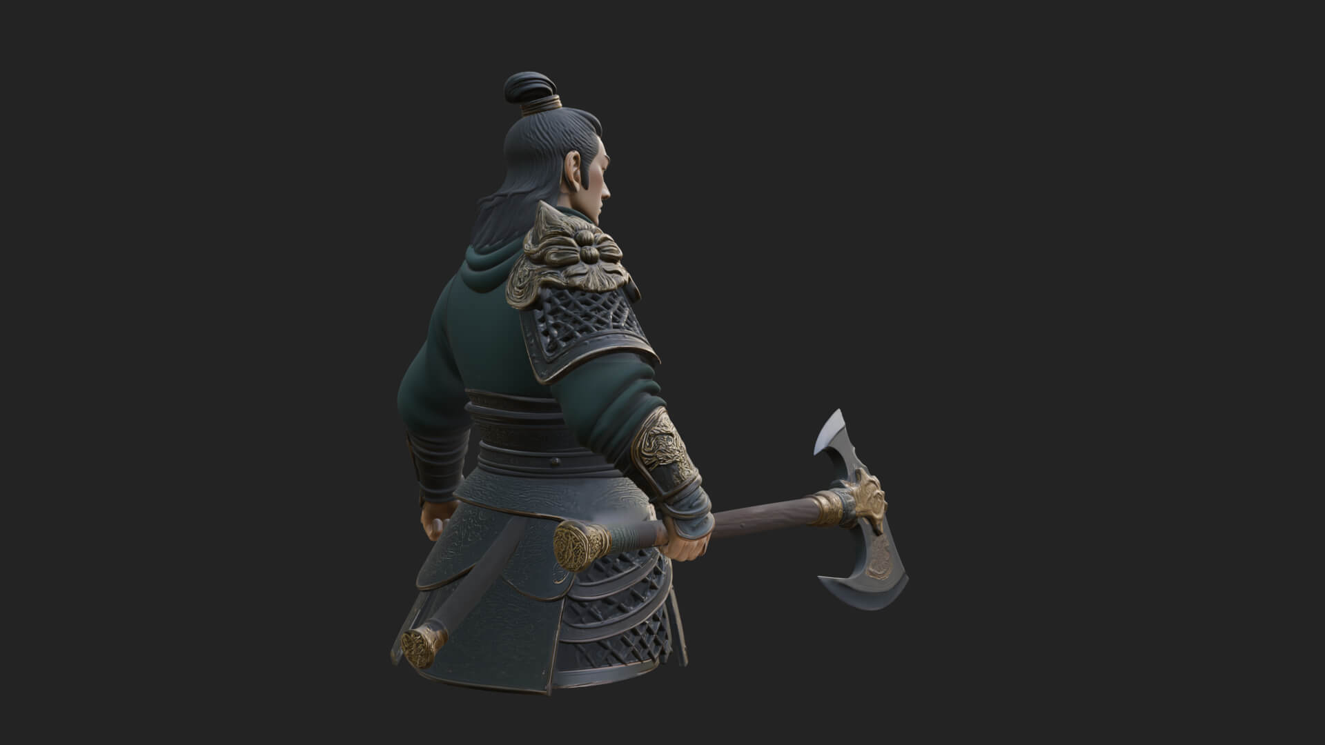 Green Armor Axe Warrior Bust Design 3 3D Print Model 3D Model