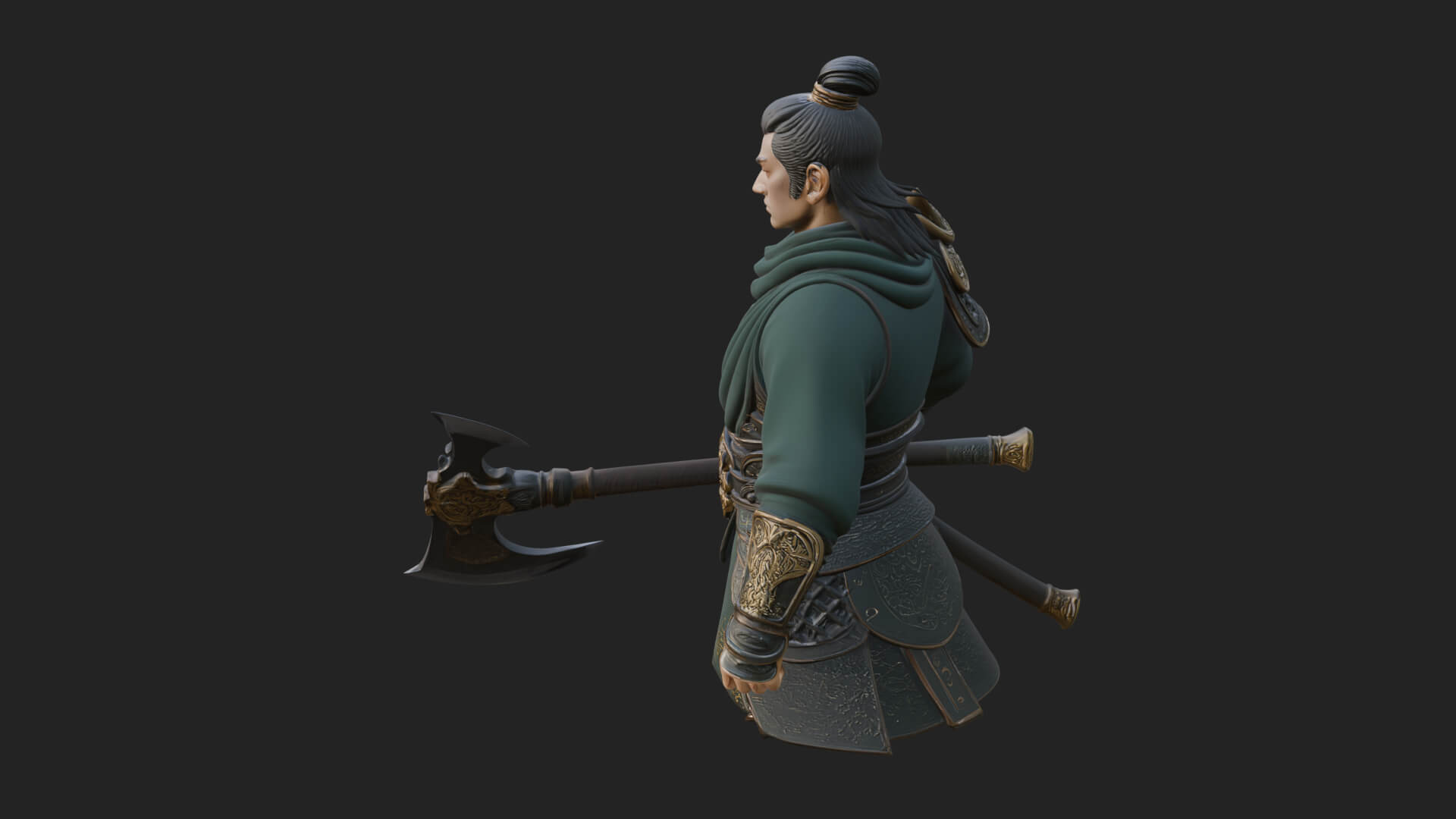 Green Armor Axe Warrior Bust Design 3 3D Print Model 3D Model