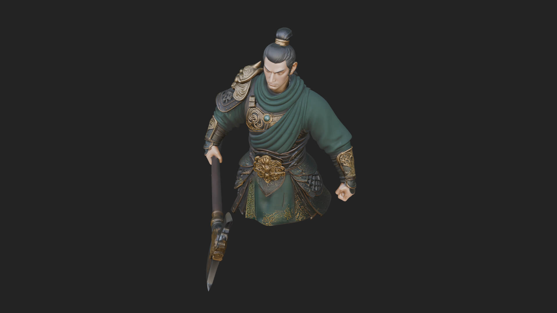 Green Armor Axe Warrior Bust Design 3 3D Print Model 3D Model