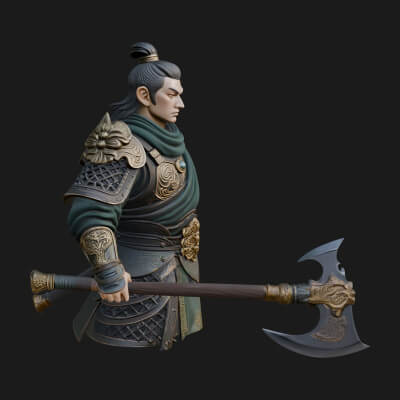 Green Armor Axe Warrior Bust Design 3 3D Print Model