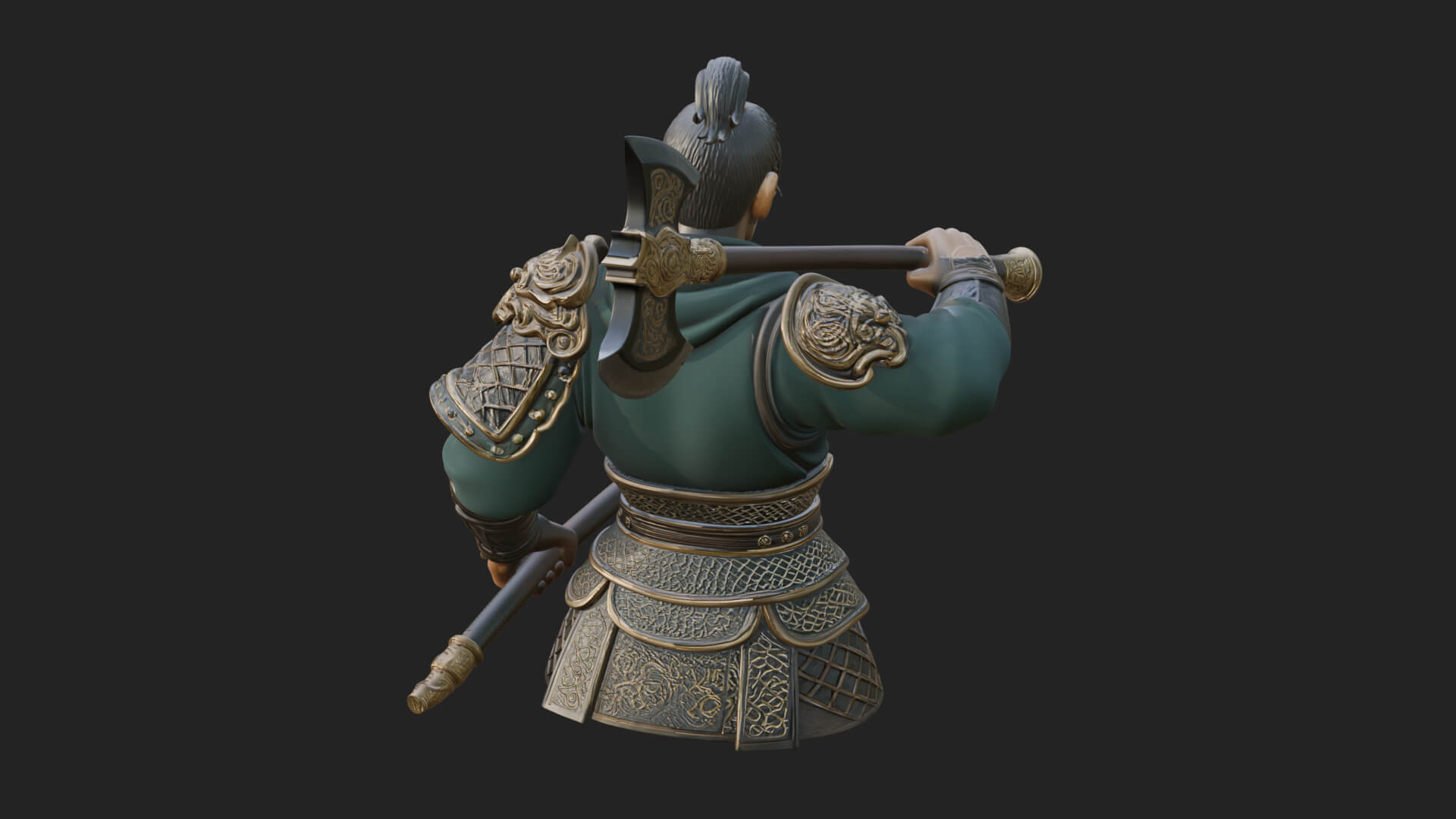 Green Armor Axe Warrior Bust Design 4 3D Print Model 3D Model