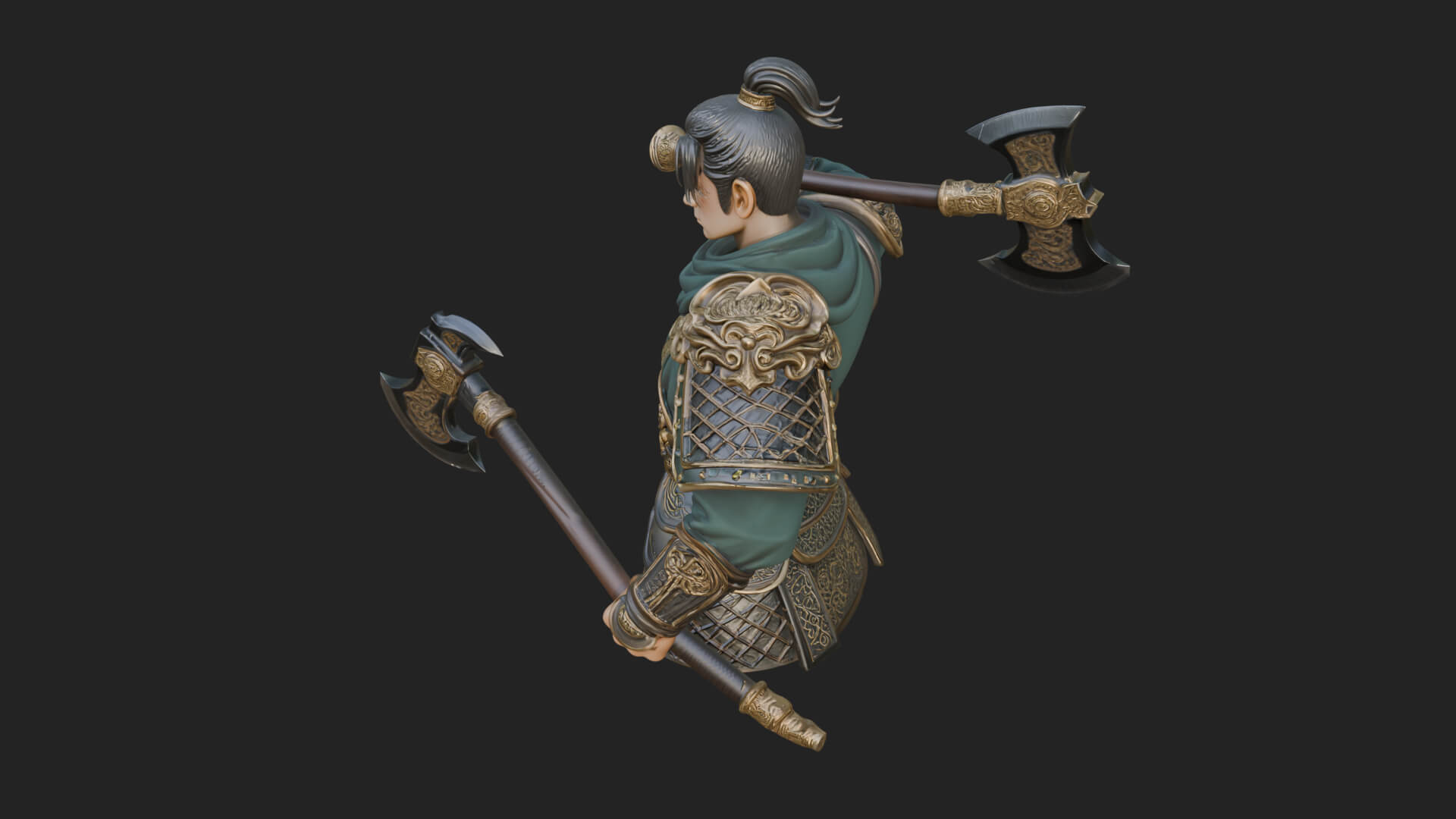 Green Armor Axe Warrior Bust Design 4 3D Print Model 3D Model